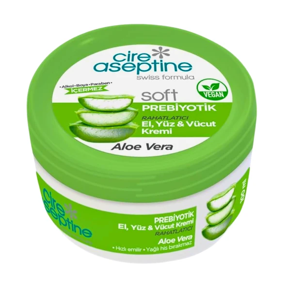 Cire Aseptine Soft Aloe Vera Özlü Yatıştırıcı Besleyici Prebiyotikli El, Yüz ve Vücut Krem 100 ml ürün görseli 1