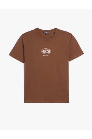 Bisiklet Yaka Slogan Baskılı Pamuklu Kısa Kollu Slim Fit Tişört ürün görseli 1
