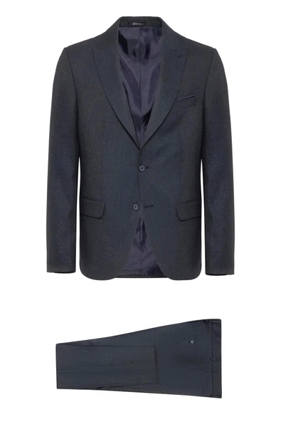 Lacivert Slim Fit Desenli Sivri Yaka 6 Drop Klasik Takım Elbise ürün görseli 1