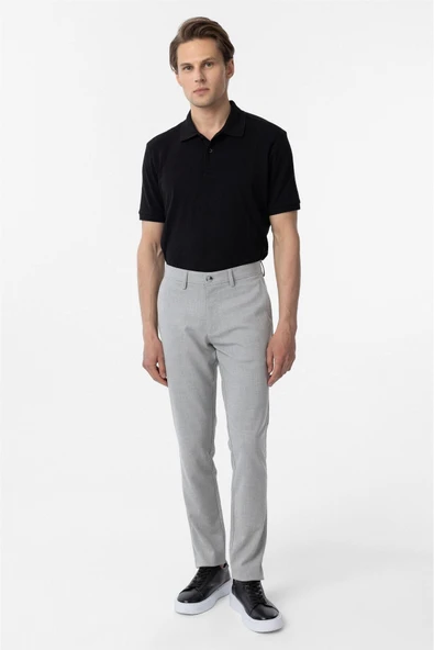Gri Slim Fit Desenli Kumaş Pantolon ürün görseli 1
