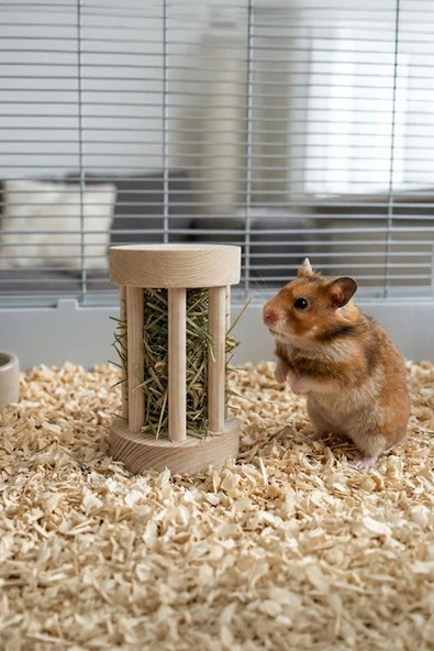 Doğal Ahşap Orta Boy Saman Ot Silindiri -Hamster, Ginepig ve Tavşan Yemliği ürün görseli 1