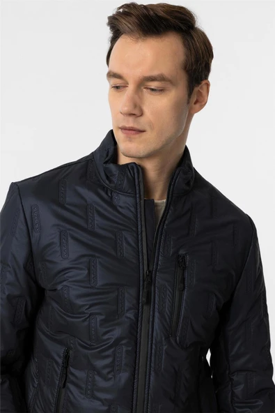 Lacivert Slim Kapitone Mont - Resim 3