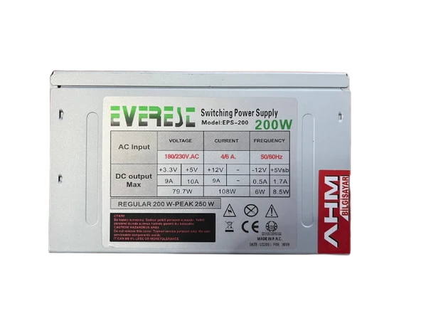 EVEREST 200 WATT POWER SUPPLY 8 CM FANLI GÜÇ KAYNAĞI (2 EL YENİLENMİŞ ÜRÜN) ürün görseli 1