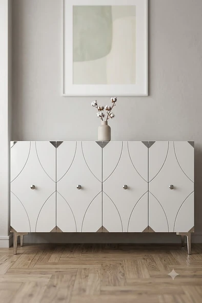 KA1297BS ALFA Konsol ve Tv Sehpası Beyaz-Silver 120cm ürün görseli 1