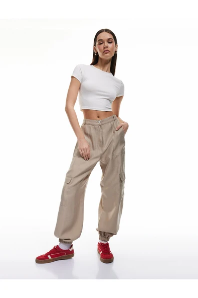 Kargo Cepli Düğmeli Lastikli Paça Jogger Pantolon ürün görseli 1