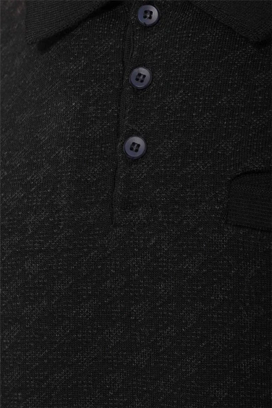 Siyah Regular Desenli Polo Yaka Triko - Resim 3
