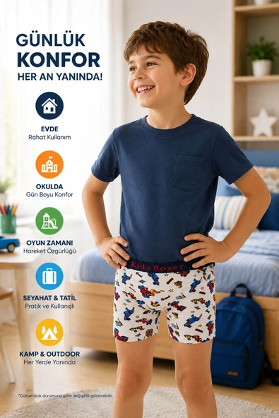 6 lı Erkek Çocuk Desenli Boxer Empirme Baskılı Pamuklu ürün görseli 1