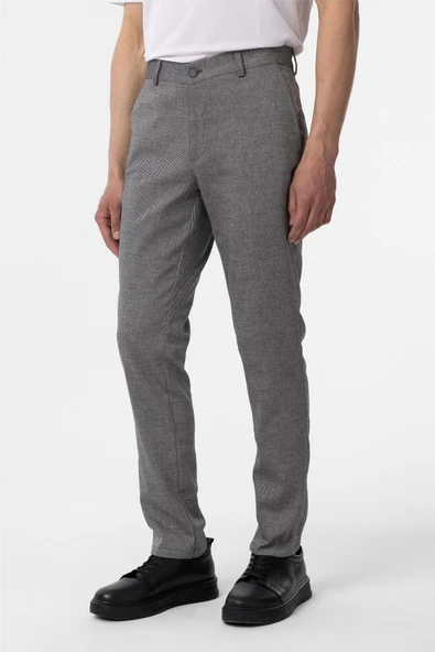 Siyah Regular Armürlü Kanvas Pantolon - Resim 3