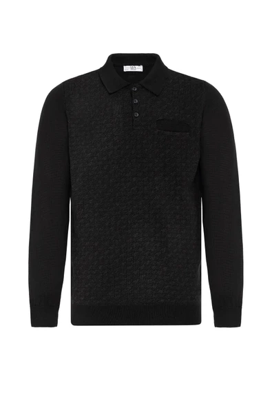 Siyah Regular Desenli Polo Yaka Triko ürün görseli 1