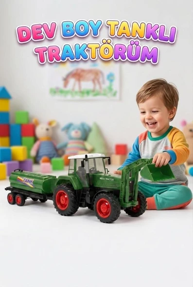 Dev Boy Oyuncak Traktör ve Su Tankeri Seti Hareketli Kepçeli Eğitici Oyuncak 80 cm Mega Traktör ürün görseli 1