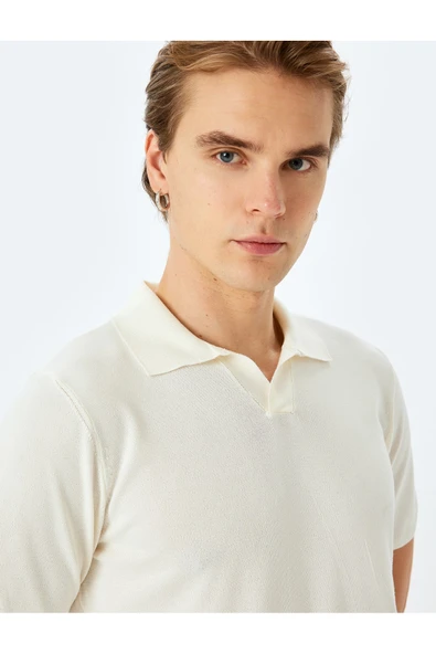 Slim Fit Polo Yaka Kısa Kollu Triko Kazak ürün görseli 1