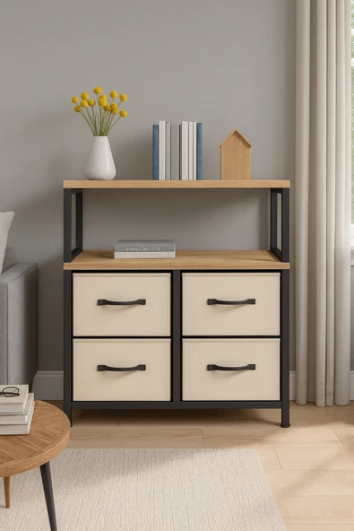 miyuhome Çok Amaçlı Deri Çekmeceli Düzenleyici Raf Salon Çocuk Odası Organizer Kitaplık Çekmeceli Konsol ürün görseli 1