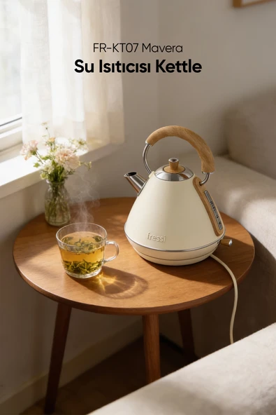 Retro Mavera 1,7 Litre Ahşap Kulp Detaylı Kettle Su Isıtıcısı FR-KT07 ürün görseli 1