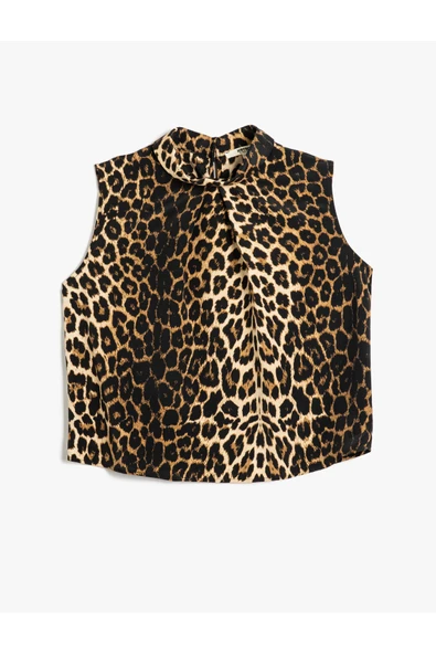 Dik Yaka Kolsuz Leopar Desenli Bluz ürün görseli 1