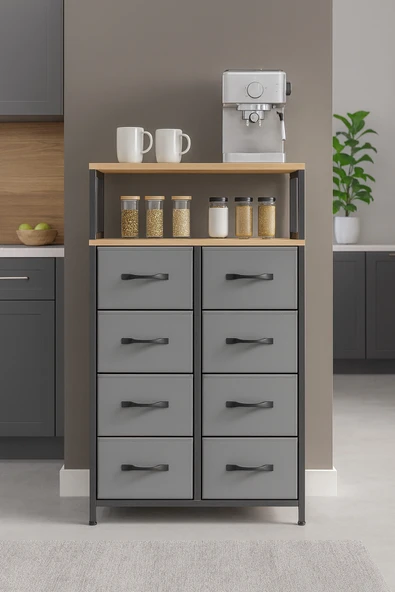miyuhome 2 Raflı 8 Çekmeceli Mutfak Rafı Deri Çekmeceli Mutfak Düzenleyici Kahve Köşesi Mutfak Organizer ürün görseli 1
