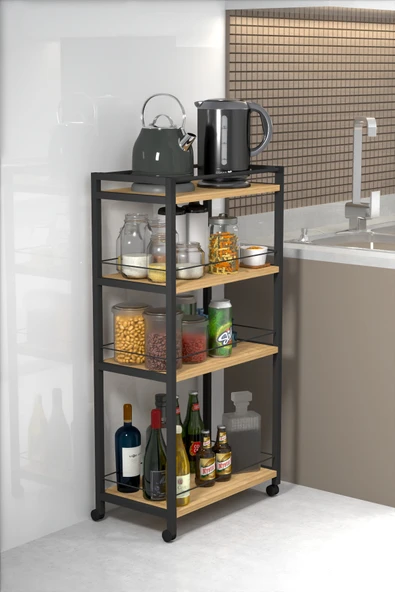 miyuhome 4 Raflı Metal Düzenleyici Tekerlekli Kiler Tekerlekli Banyo Rafı Metal Organizer Çok Amaçlı Raf ürün görseli 1