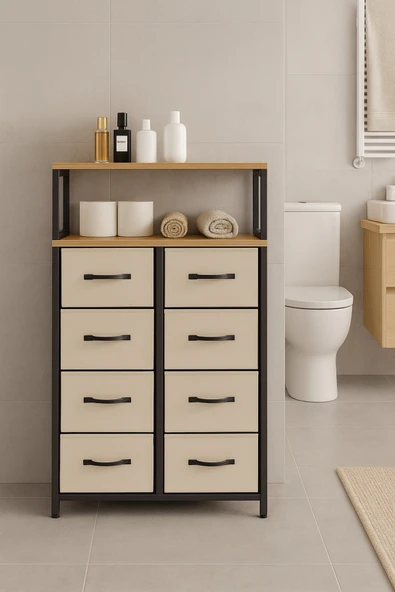 miyuhome 2 Raflı 8 Çekmeceli Banyo Düzenleyici Deri Çekmeceli Banyo Organizer Wc Organizer ürün görseli 1