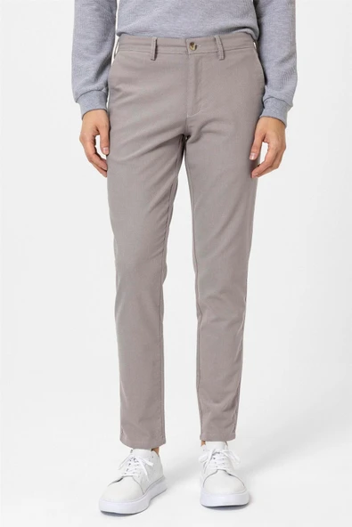 Bej Slim Fit Armürlü Kanvas Pantolon ürün görseli 1