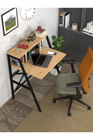 miyuhome Pratik Çalışma Masası Raflı Ofis Masası Yemek Masası Okul Yurt Masası Metal Raflı Çalışma Masası ürün görseli 1