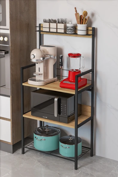 miyuhome Metal Sepetli Mutfak Bangosu Kahve Köşesi Mutfak Standı Airfryer Mikrodalga Kahve Makinesi Organizer ürün görseli 1
