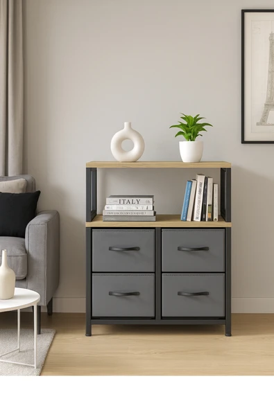 miyuhome Çok Amaçlı Deri Çekmeceli Düzenleyici Raf Salon Çocuk Odası Organizer Kitaplık Çekmeceli Konsol ürün görseli 1