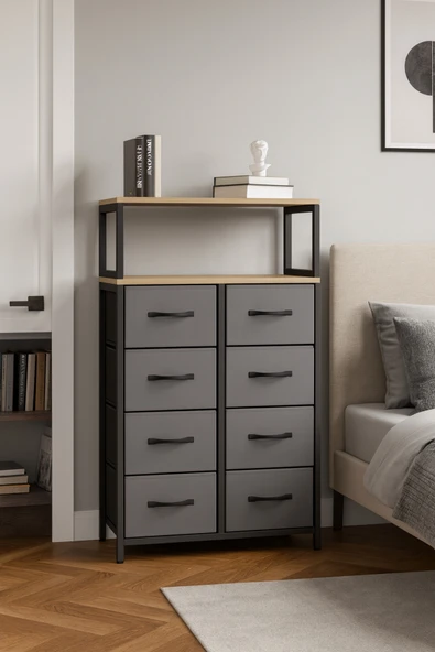 miyuhome 2 Raflı 8 Çekmeceli Şifonyer Yatak Odası Çocuk Odası Düzenleyici Deri Çekmeceli Organizer ürün görseli 1