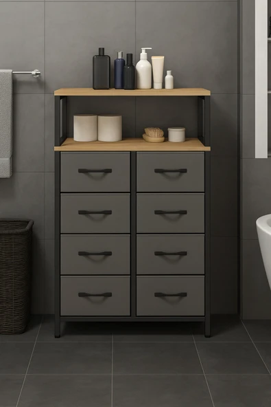 miyuhome 2 Raflı 8 Çekmeceli Banyo Düzenleyici Deri Çekmeceli Banyo Organizer Wc Organizer ürün görseli 1