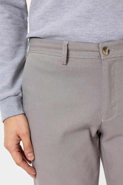 Bej Slim Fit Armürlü Kanvas Pantolon - Resim 2