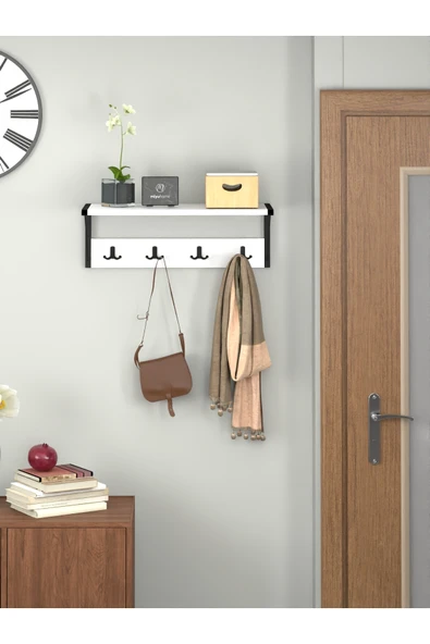 miyuhome Duvara Monte Portmanto Raflı Elbise Askısı Vestiyer ürün görseli 1