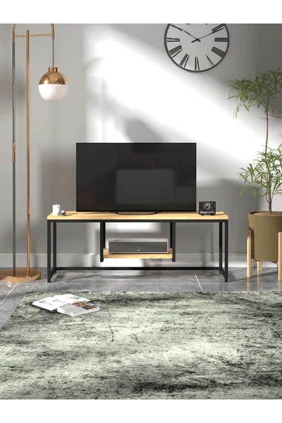 miyuhome Metal Tv Sehpası Raflı Tv Ünitesi Televizyon Sehpası Safir Meşe 120 cm Televizyon Sehpası ürün görseli 1