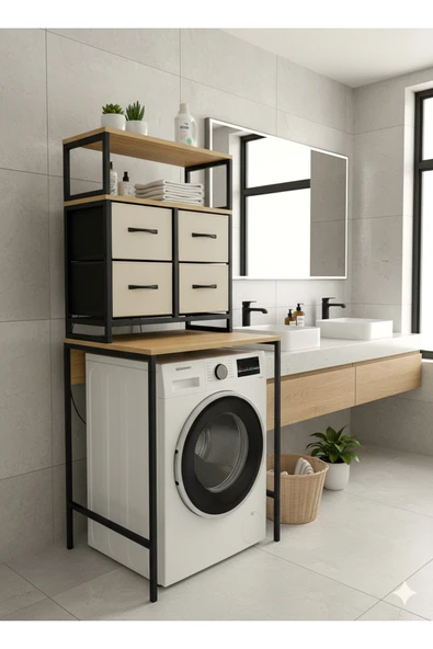 miyuhome Çamaşır Makinesi Dolabı Deri Çekmeceli Raflı Çamaşır Makinesi Düzenleyici Banyo Rafı Banyo Organizer ürün görseli 1