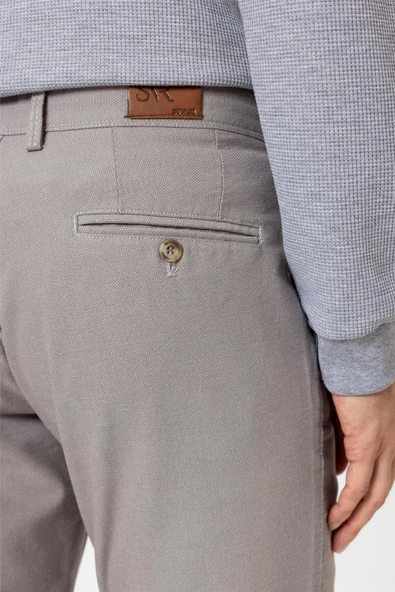 Bej Slim Fit Armürlü Kanvas Pantolon - Resim 4