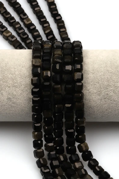 Golden Obsidyen Doğal Taş Dizi 6 mm Küp Kesim - DZ-1170 ürün görseli 1