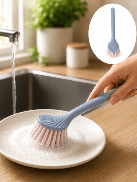 Beylini Tezgah Üstü Silikon Uçlu Bulaşık Yıkama Fırçası Çizdirmez Lavabo Tezgah Üstü Tabak Bardak Banyo Fırça Gri ürün görseli 1
