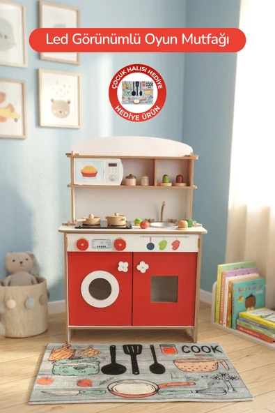 ROZİTOYS Ahşap Montessori Minimal Led Ocak Tasarımlı Çocuklar İçin Eğitici Mutfak 5977 ürün görseli 1