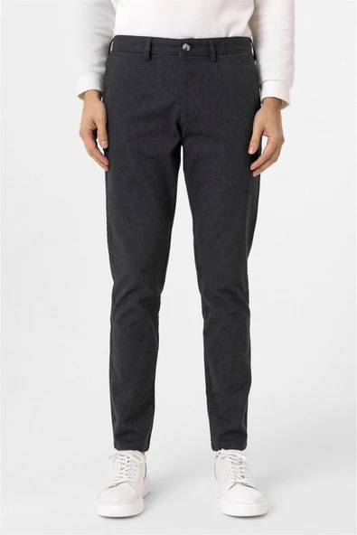 Siyah Slim Fit Armürlü Kanvas Pantolon ürün görseli 1