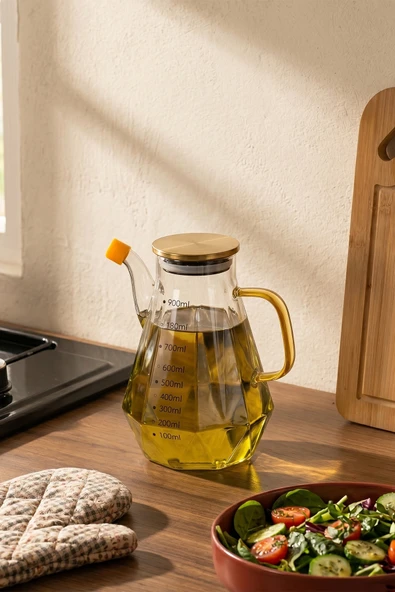 Porsima Yh003 Metal Kapaklı Vakumlu Ölçekli Borosilikat Cam Yağdanlık - Sızdırmaz Yağlık Sirkelik 900 ml ürün görseli 1