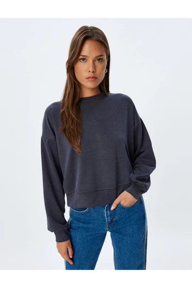 Basic Sweatshirt Uzun Kollu Bisiklet Yaka - Resim 4