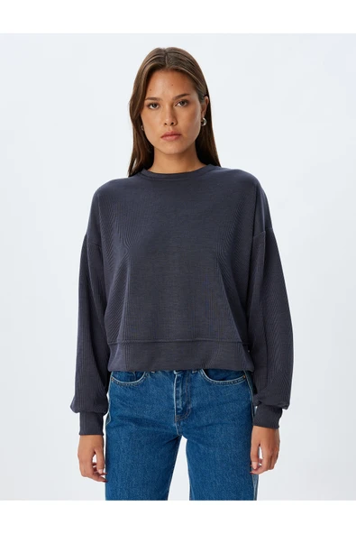 Basic Sweatshirt Uzun Kollu Bisiklet Yaka - Resim 6