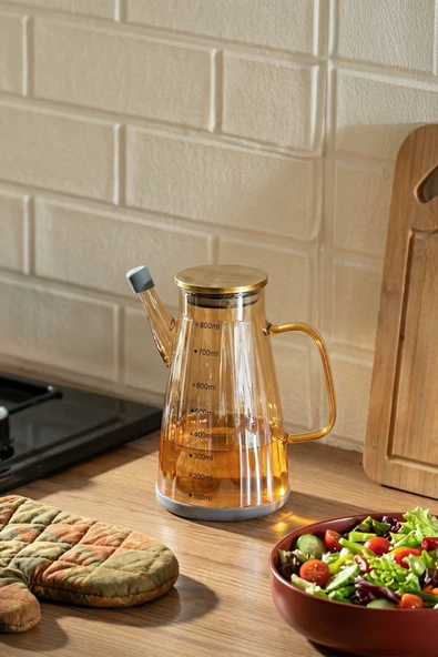 Porsima Yh009-D01 Metal Kapaklı Vakumlu Ölçekli Borosilikat Renkli Cam Yağdanlık - Sızdırmaz Yağlık Sirkelik 800ml ürün görseli 1