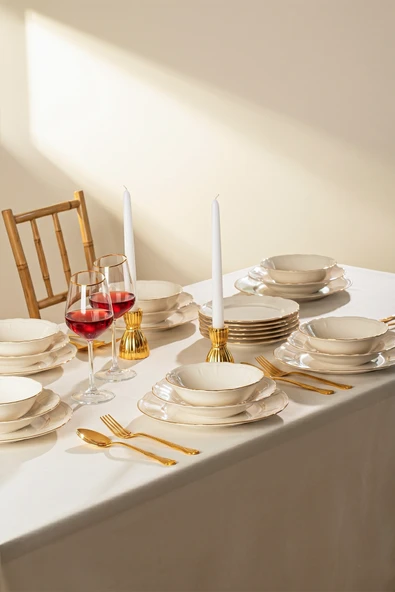 Porsima 4430 Altın Yaldızlı Yemek Takımı 24 Parça 6 Kişilik Yemek Seti ürün görseli 1