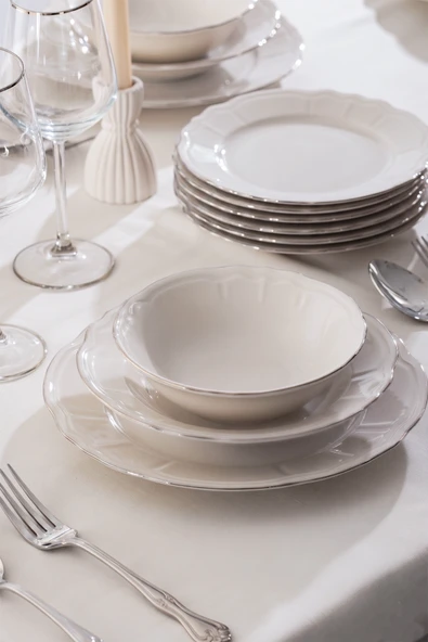 Porsima 4431 Platin Yaldızlı Yemek Takımı 24 Parça 6 Kişilik Yemek Seti ürün görseli 1