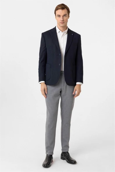 Lacivert Regular Fit Sivri Yaka 4 Drop Ceket - Resim 2