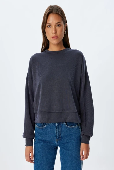 Basic Sweatshirt Uzun Kollu Bisiklet Yaka - Resim 5