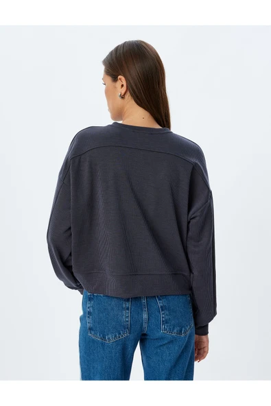 Basic Sweatshirt Uzun Kollu Bisiklet Yaka - Resim 8