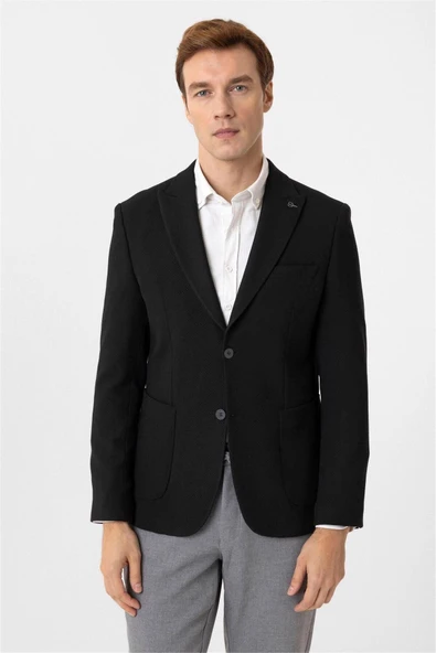 Siyah Slim Fit Sivri Yaka 6 Drop Ceket ürün görseli 1