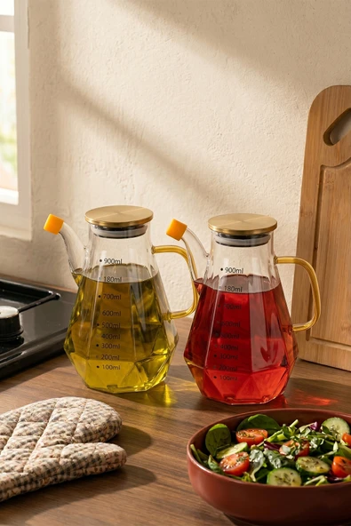 Porsima Yh003 2li Metal Kapaklı Vakumlu Ölçekli Borosilikat Cam Yağdanlık Takımı - Sızdırmaz Yağlık Sirkelik Seti 900ml+900ml ürün görseli 1
