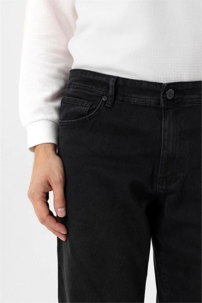Siyah Regular Denim Pantolon - Resim 5