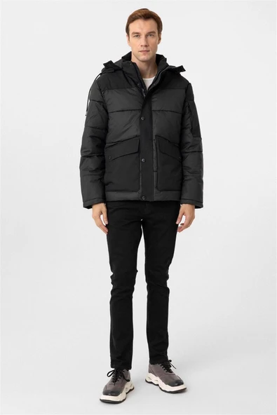Siyah Slim Kapitone Mont - Resim 4