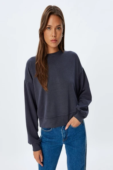 Basic Sweatshirt Uzun Kollu Bisiklet Yaka - Resim 3
